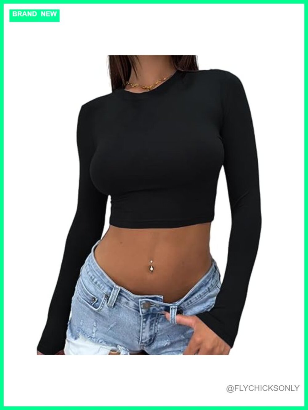 Women's Long Sleeve Crop Top Crewneck Slim Fit Cropped T Shirt